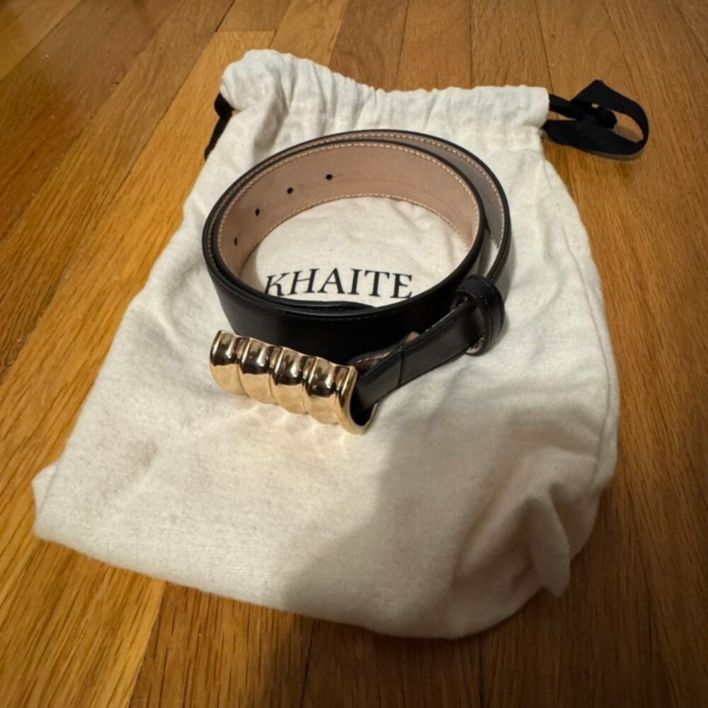 $480 Khaite Julius Medium Patent Leather Belt Black Gold Size 75